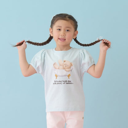 日本童裝 Ly# mine  防UV 接觸冷感 小熊印花泡泡袖上衣 100-150cm 女童款 夏季 TOPS