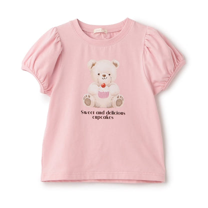 日本童裝 Ly# mine  防UV 接觸冷感 小熊印花泡泡袖上衣 100-150cm 女童款 夏季 TOPS