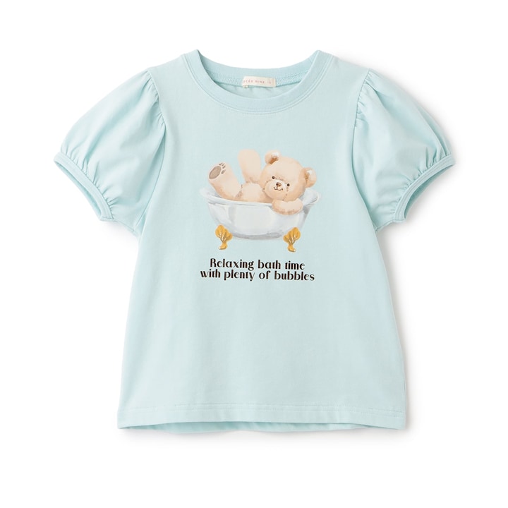 日本童裝 Ly# mine  防UV 接觸冷感 小熊印花泡泡袖上衣 100-150cm 女童款 夏季 TOPS
