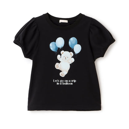 日本童裝 Ly# mine  防UV 接觸冷感 小熊印花泡泡袖上衣 100-150cm 女童款 夏季 TOPS
