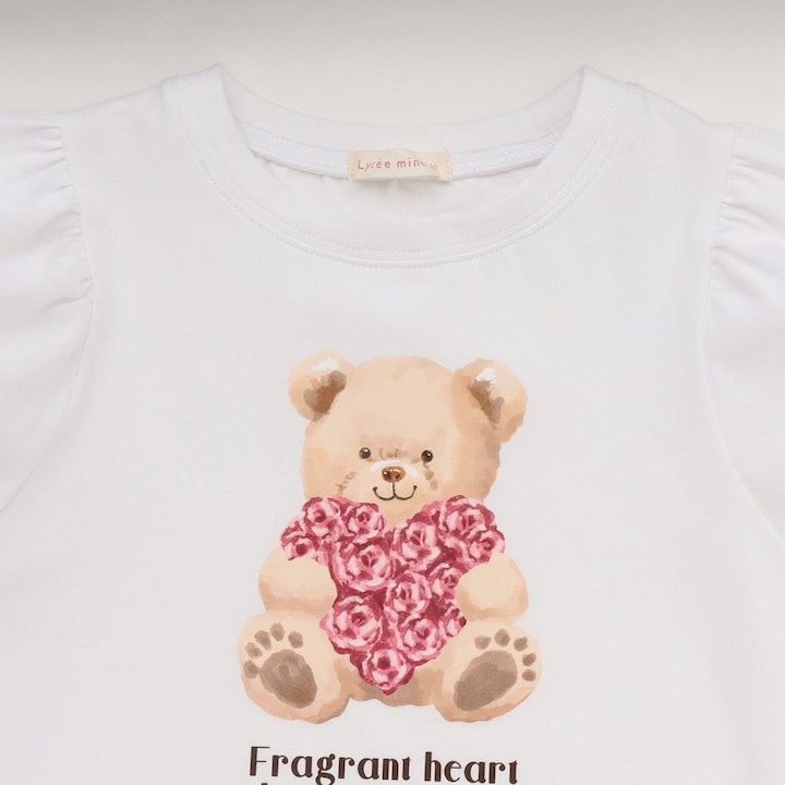 日本童裝 Ly# mine  防UV 接觸冷感 小熊印花泡泡袖上衣 100-150cm 女童款 夏季 TOPS