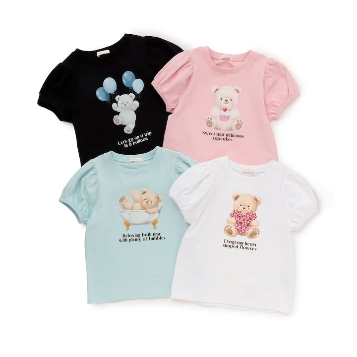 日本童裝 Ly# mine  防UV 接觸冷感 小熊印花泡泡袖上衣 100-150cm 女童款 夏季 TOPS