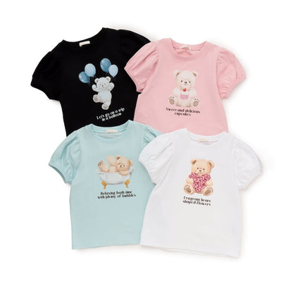 日本童裝 Ly# mine  防UV 接觸冷感 小熊印花泡泡袖上衣 100-150cm 女童款 夏季 TOPS