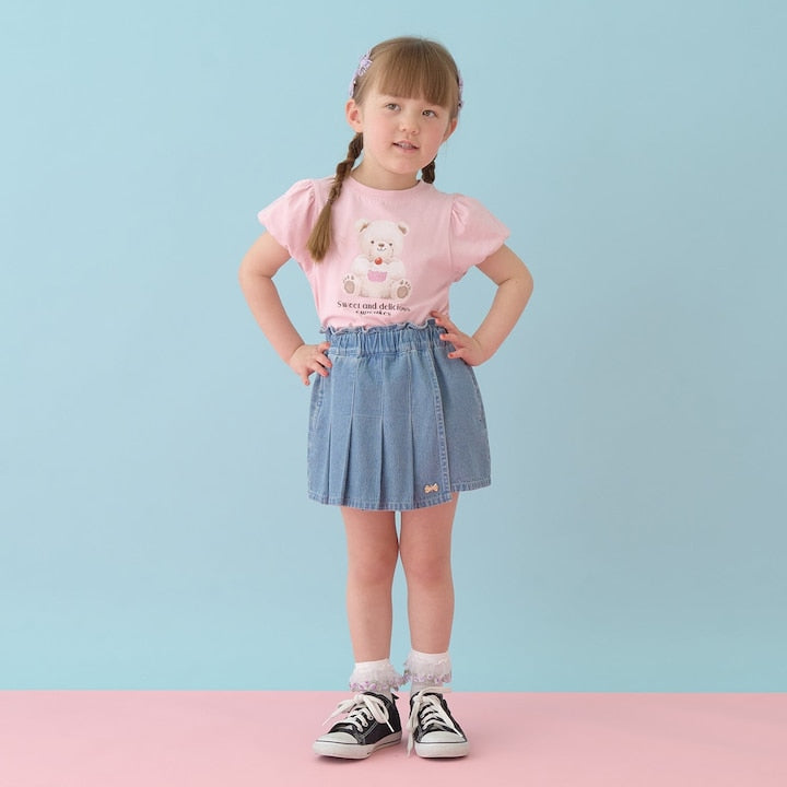 日本童裝 Ly# mine  防UV 接觸冷感 小熊印花泡泡袖上衣 100-150cm 女童款 夏季 TOPS