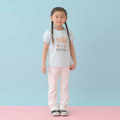 日本童裝 Ly# mine  防UV 接觸冷感 小熊印花泡泡袖上衣 100-150cm 女童款 夏季 TOPS