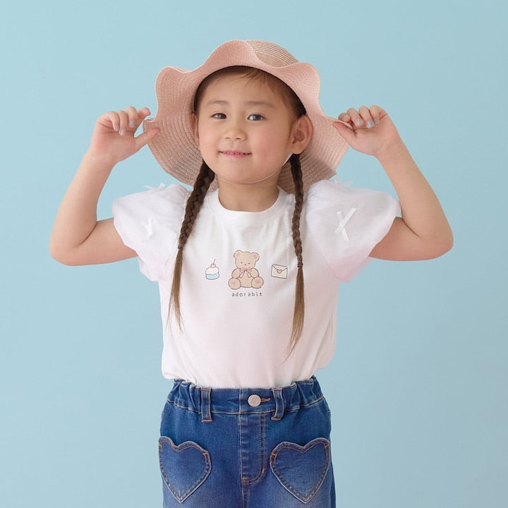 日本童裝 Ly# mine  防UV 接觸冷感 薄紗泡泡袖上衣 100-150cm 女童款 夏季 TOPS