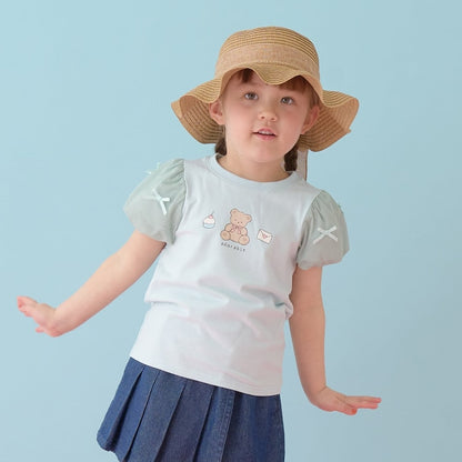 日本童裝 Ly# mine  防UV 接觸冷感 薄紗泡泡袖上衣 100-150cm 女童款 夏季 TOPS