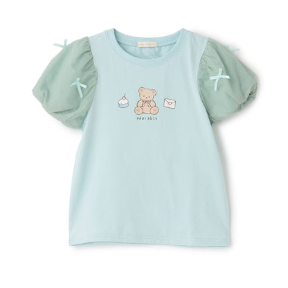 日本童裝 Ly# mine  防UV 接觸冷感 薄紗泡泡袖上衣 100-150cm 女童款 夏季 TOPS