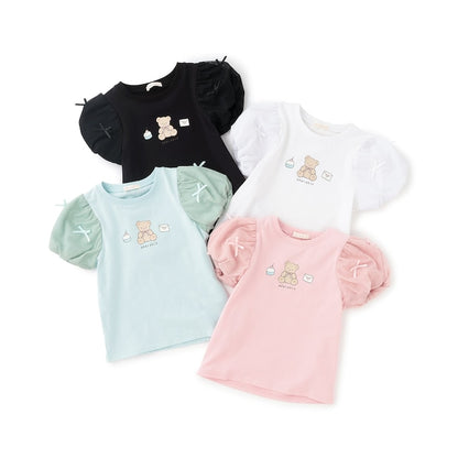 日本童裝 Ly# mine  防UV 接觸冷感 薄紗泡泡袖上衣 100-150cm 女童款 夏季 TOPS