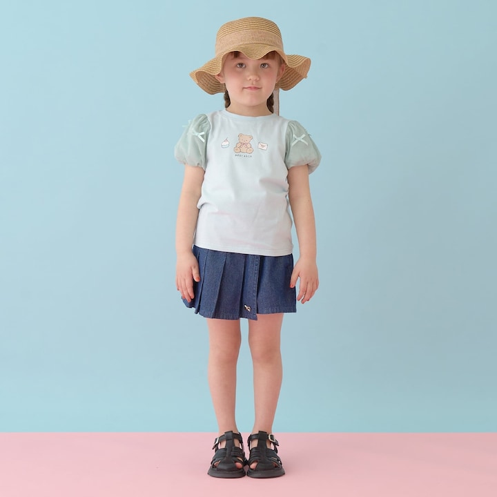日本童裝 Ly# mine  防UV 接觸冷感 薄紗泡泡袖上衣 100-150cm 女童款 夏季 TOPS