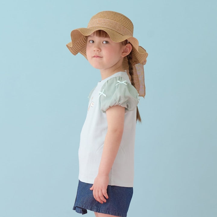 日本童裝 Ly# mine  防UV 接觸冷感 薄紗泡泡袖上衣 100-150cm 女童款 夏季 TOPS