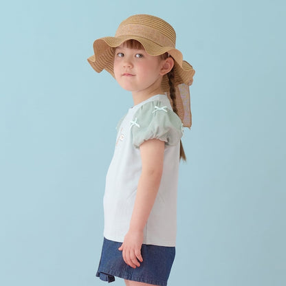日本童裝 Ly# mine  防UV 接觸冷感 薄紗泡泡袖上衣 100-150cm 女童款 夏季 TOPS