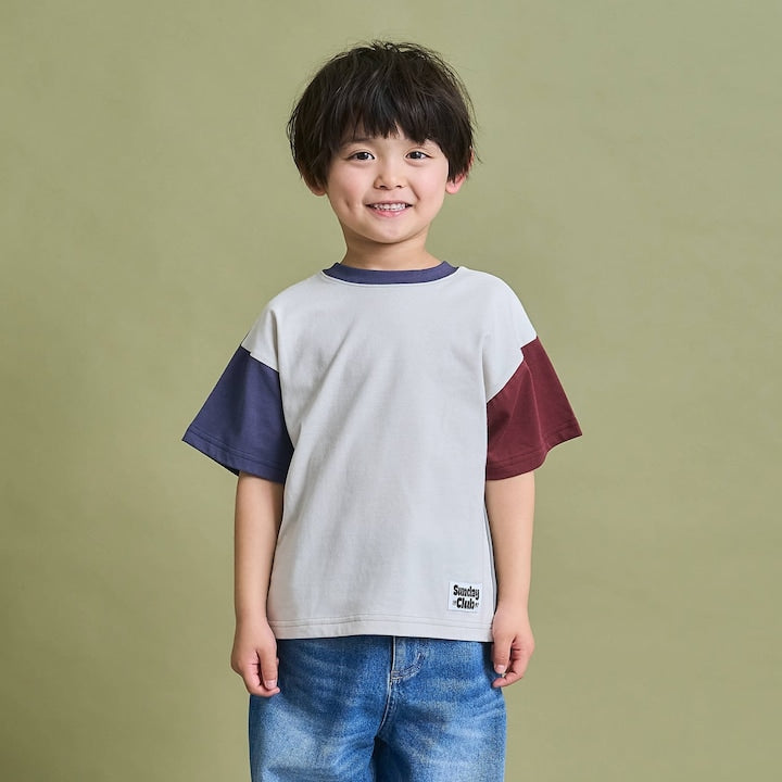 日本童裝 b・R# 防污系列 吸水速乾【不易變形】配色手袖上衣 100-150cm 男童款 夏季 TOPS