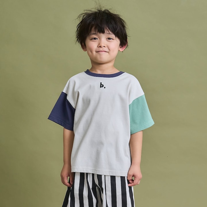 日本童裝 b・R# 防污系列 吸水速乾【不易變形】配色手袖上衣 100-150cm 男童款 夏季 TOPS