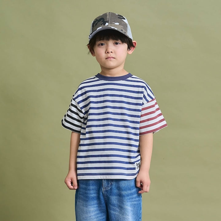 日本童裝 b・R# 防污系列 吸水速乾【不易變形】配色手袖上衣 100-150cm 男童款 夏季 TOPS