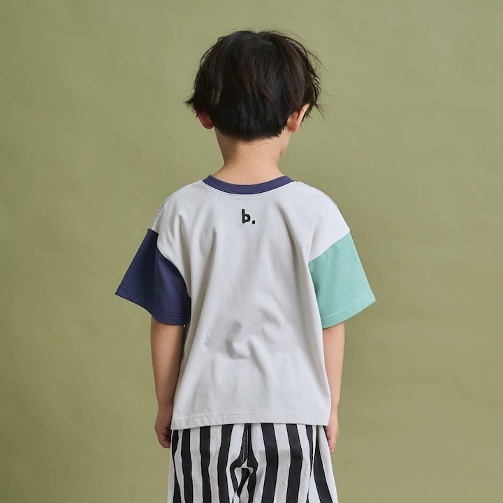 日本童裝 b・R# 防污系列 吸水速乾【不易變形】配色手袖上衣 100-150cm 男童款 夏季 TOPS