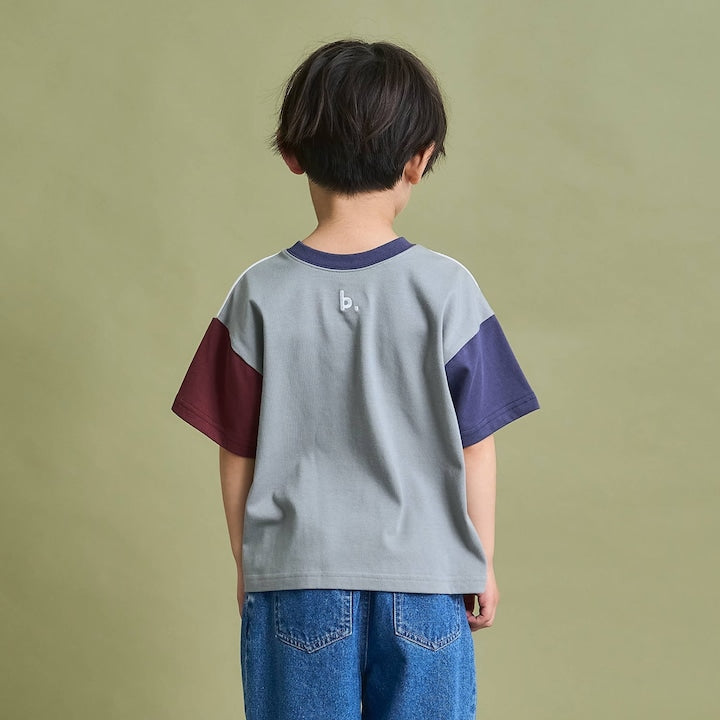 日本童裝 b・R# 防污系列 吸水速乾【不易變形】配色手袖上衣 100-150cm 男童款 夏季 TOPS