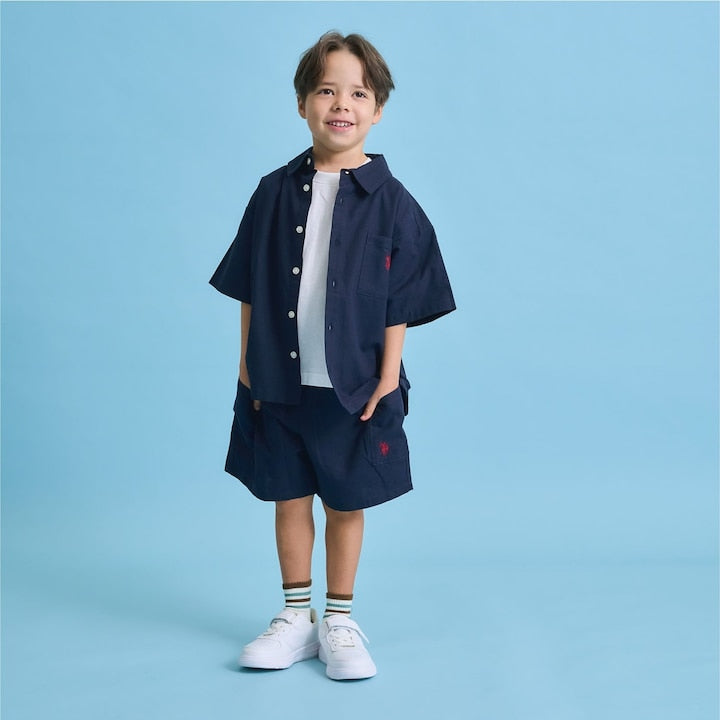 日本童裝 b・R# x U.S. POLO ASSN. 短袖襯衫 100-150cm 男童款 夏季 TOPS OUTERWEAR