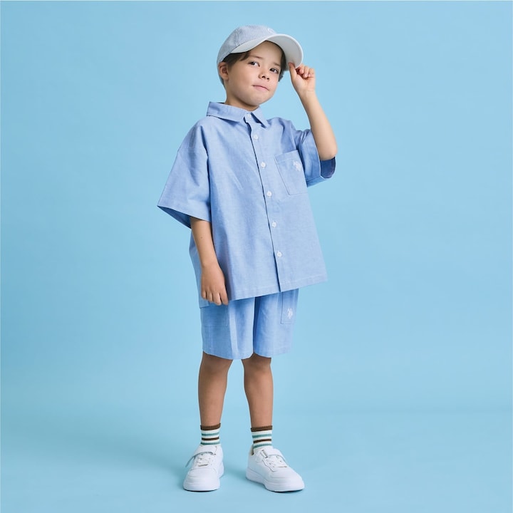 日本童裝 b・R# x U.S. POLO ASSN. 短袖襯衫 100-150cm 男童款 夏季 TOPS OUTERWEAR