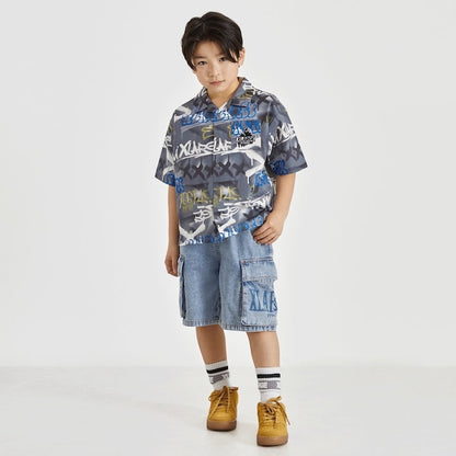 日本童裝 XLARGE KIDS 噴霧藝術花紋短袖襯衫 90-140cm 男童款 夏季 TOPS