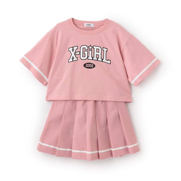 日本童裝 X-girl Stages 學院風上衣及百褶裙套裝 100-140cm 女童款 夏季 TOPS SKIRTS