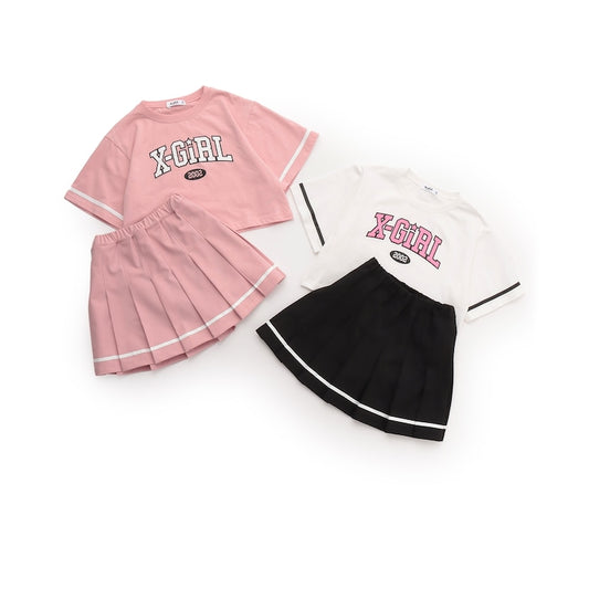 日本童裝 X-girl Stages 學院風上衣及百褶裙套裝 100-140cm 女童款 夏季 TOPS SKIRTS