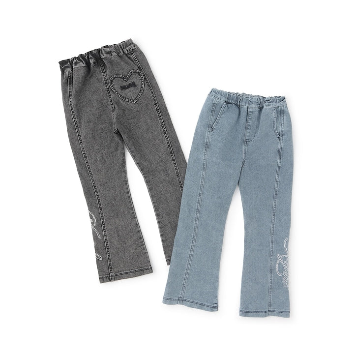 日本童裝 X-girl Stages 鑲鑽Logo喇叭牛仔長褲 90-140cm 女童款 夏季 PANTS