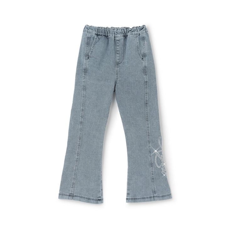 日本童裝 X-girl Stages 鑲鑽Logo喇叭牛仔長褲 90-140cm 女童款 夏季 PANTS
