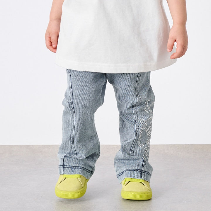 日本童裝 X-girl Stages 鑲鑽Logo喇叭牛仔長褲 90-140cm 女童款 夏季 PANTS