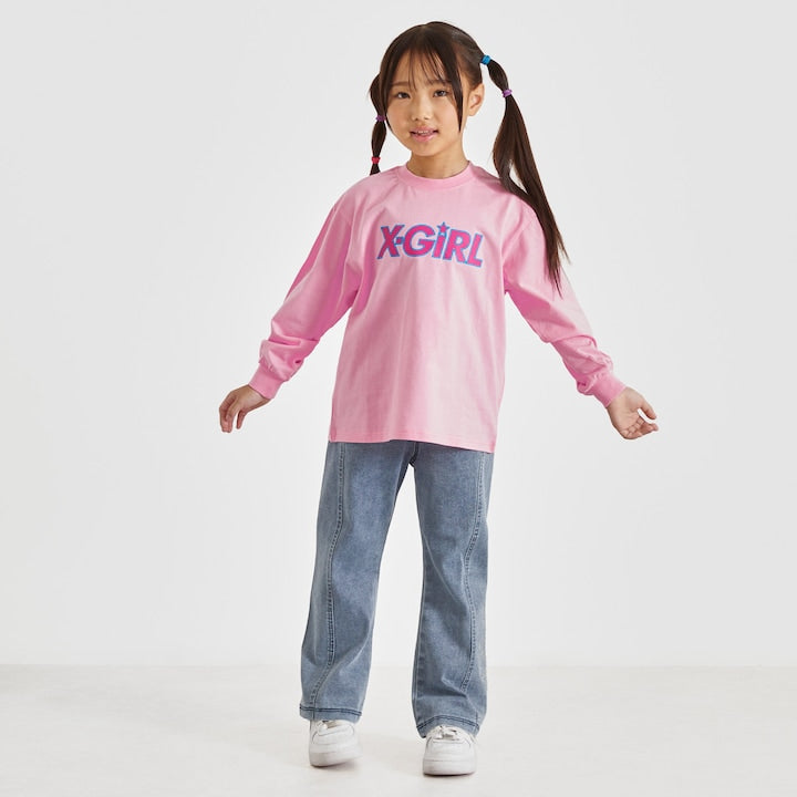 日本童裝 X-girl Stages 鑲鑽Logo喇叭牛仔長褲 90-140cm 女童款 夏季 PANTS