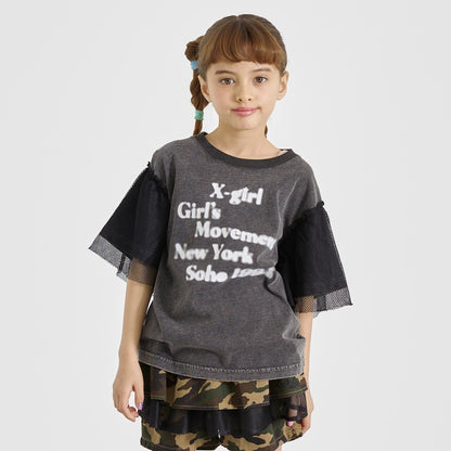 日本童裝 X-girl Stages 網紗手袖上衣 90-140cm 女童款 夏季 TOPS