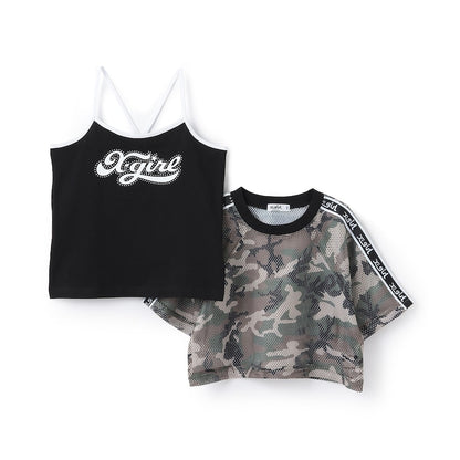 日本童裝 X-girl Stages 網眼短上衣及logo吊帶兩件套裝 90-140cm 女童款 夏季 TOPS