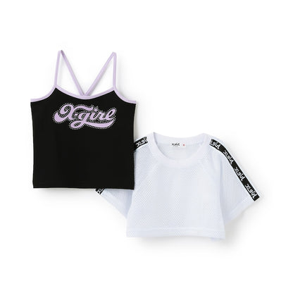 日本童裝 X-girl Stages 網眼短上衣及logo吊帶兩件套裝 90-140cm 女童款 夏季 TOPS