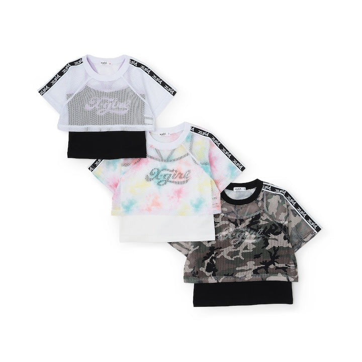 日本童裝 X-girl Stages 網眼短上衣及logo吊帶兩件套裝 90-140cm 女童款 夏季 TOPS