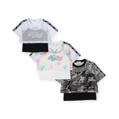 日本童裝 X-girl Stages 網眼短上衣及logo吊帶兩件套裝 90-140cm 女童款 夏季 TOPS