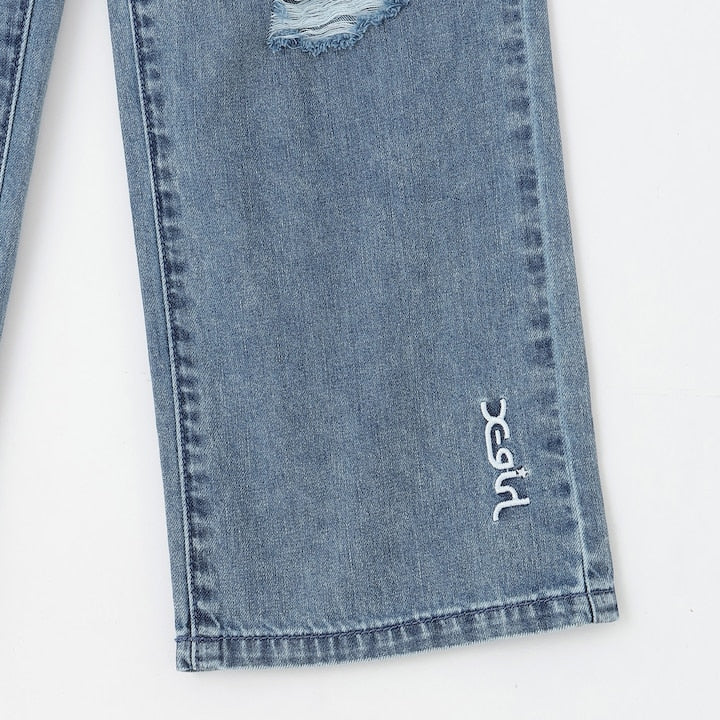日本童裝 X-girl Stages 破洞闊腿牛仔褲 110-140cm 女童款 夏季 PANTS