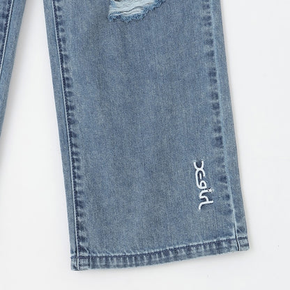 日本童裝 X-girl Stages 破洞闊腿牛仔褲 110-140cm 女童款 夏季 PANTS