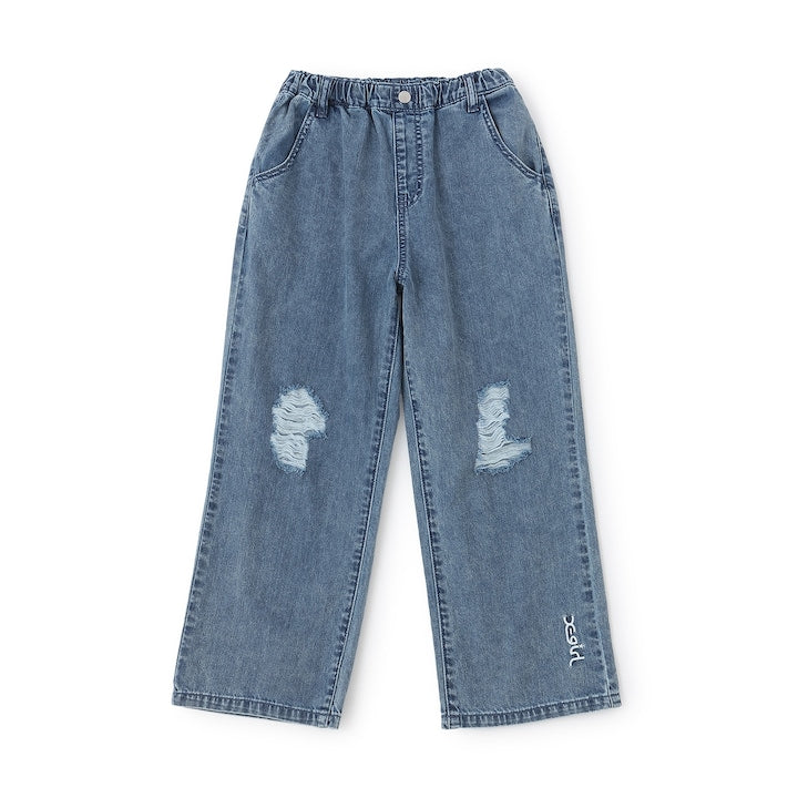 日本童裝 X-girl Stages 破洞闊腿牛仔褲 110-140cm 女童款 夏季 PANTS