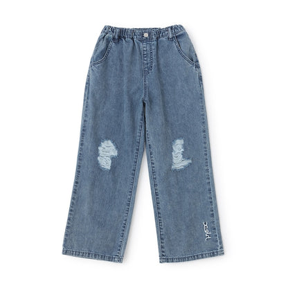 日本童裝 X-girl Stages 破洞闊腿牛仔褲 110-140cm 女童款 夏季 PANTS