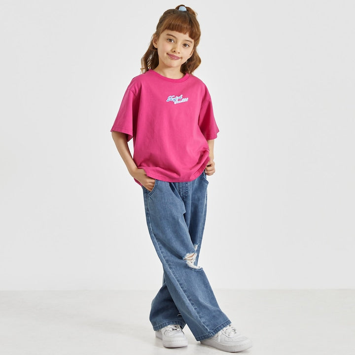 日本童裝 X-girl Stages 破洞闊腿牛仔褲 110-140cm 女童款 夏季 PANTS