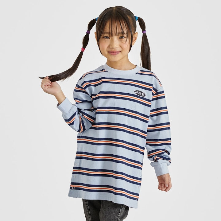 日本童裝 X-girl Stages 條紋長款T 120-140cm 女童款 夏季 TOPS