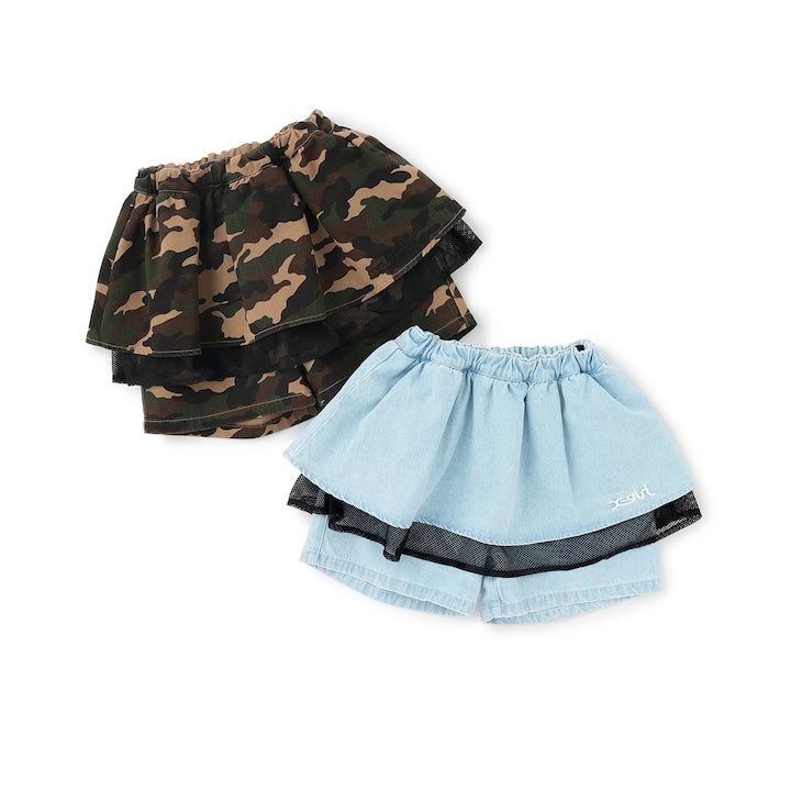 日本童裝 X-girl Stages 荷葉邊網眼分層短褲 100-140cm 女童款 夏季 PANTS