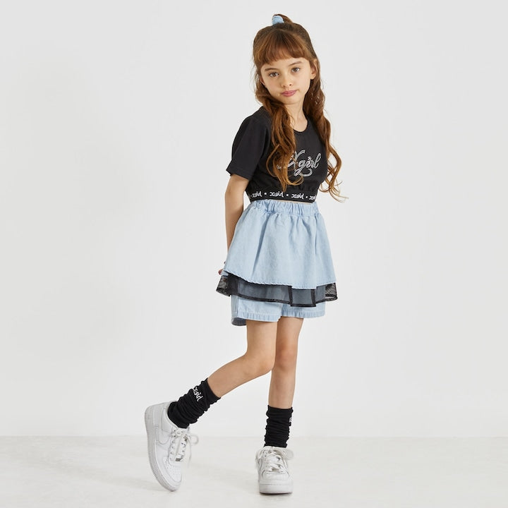 日本童裝 X-girl Stages 荷葉邊網眼分層短褲 100-140cm 女童款 夏季 PANTS