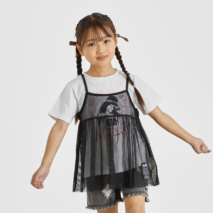 日本童裝 X-girl Stages 插畫上衣網眼吊帶兩件套裝 90-140cm 女童款 夏季 TOPS