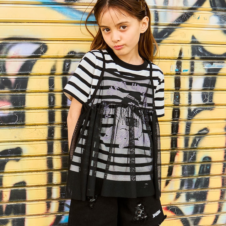 日本童裝 X-girl Stages 插畫上衣網眼吊帶兩件套裝 90-140cm 女童款 夏季 TOPS