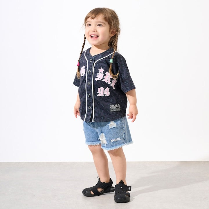 日本童裝 X-girl Stages 貼布LOGO刺繡棒球衫 90-140cm 女童款 夏季 TOPS