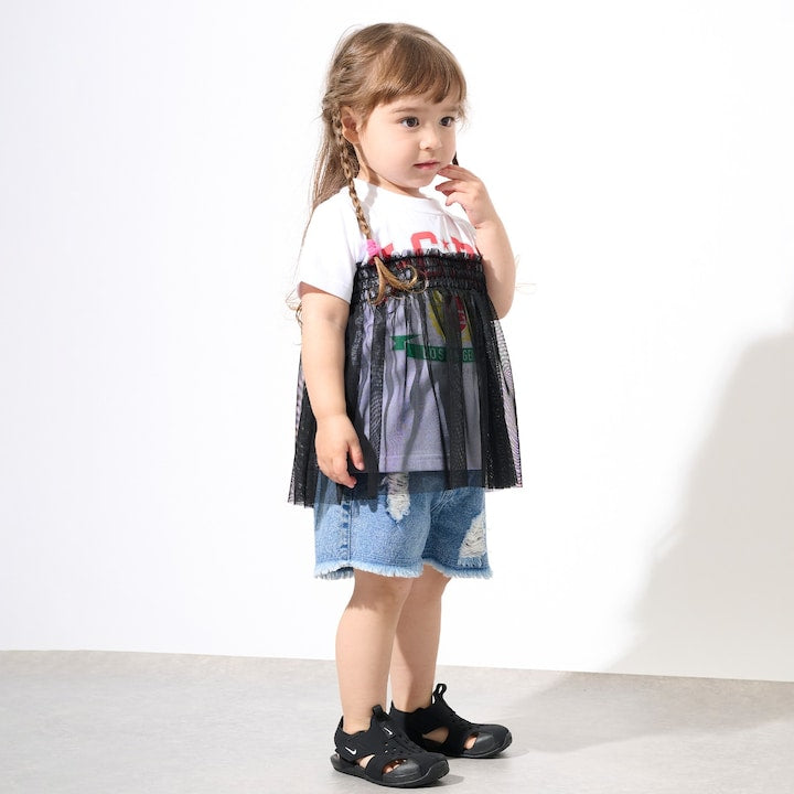 日本童裝 X-girl Stages 牛仔短褲 90-140cm 女童款 夏季 PANTS