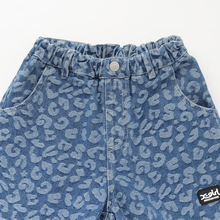 日本童裝 X-girl Stages 豹紋提花牛仔短褲 90-140cm 女童款 夏季 PANTS