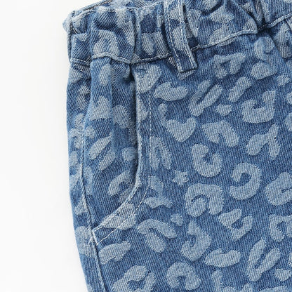 日本童裝 X-girl Stages 豹紋提花牛仔短褲 90-140cm 女童款 夏季 PANTS