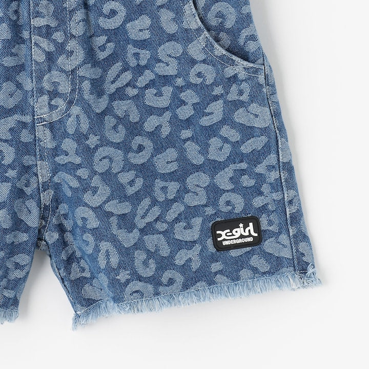 日本童裝 X-girl Stages 豹紋提花牛仔短褲 90-140cm 女童款 夏季 PANTS